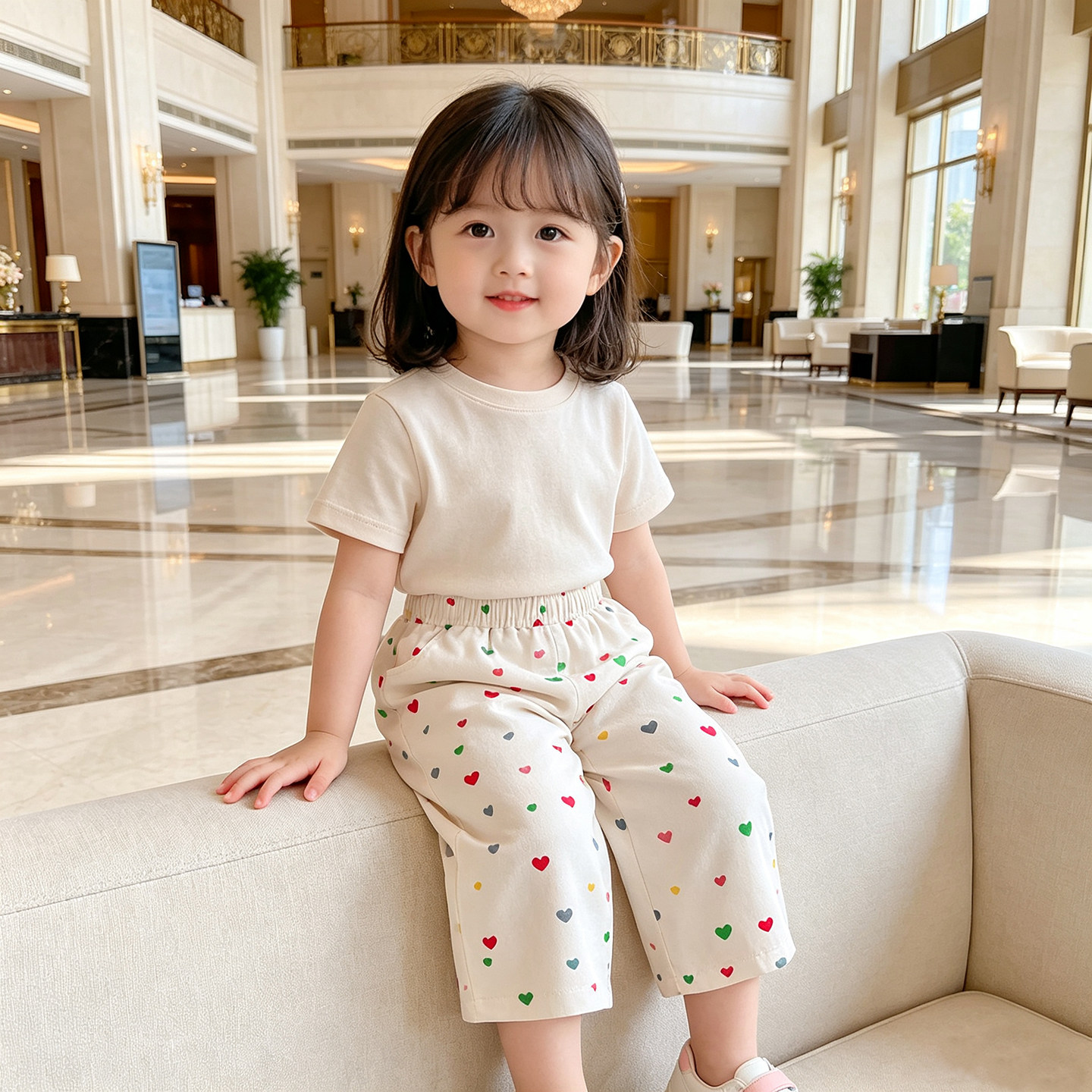 儿童裤子女春秋纯棉外穿洋气阔腿宽松九分裤小童休闲中腰直筒长裤
