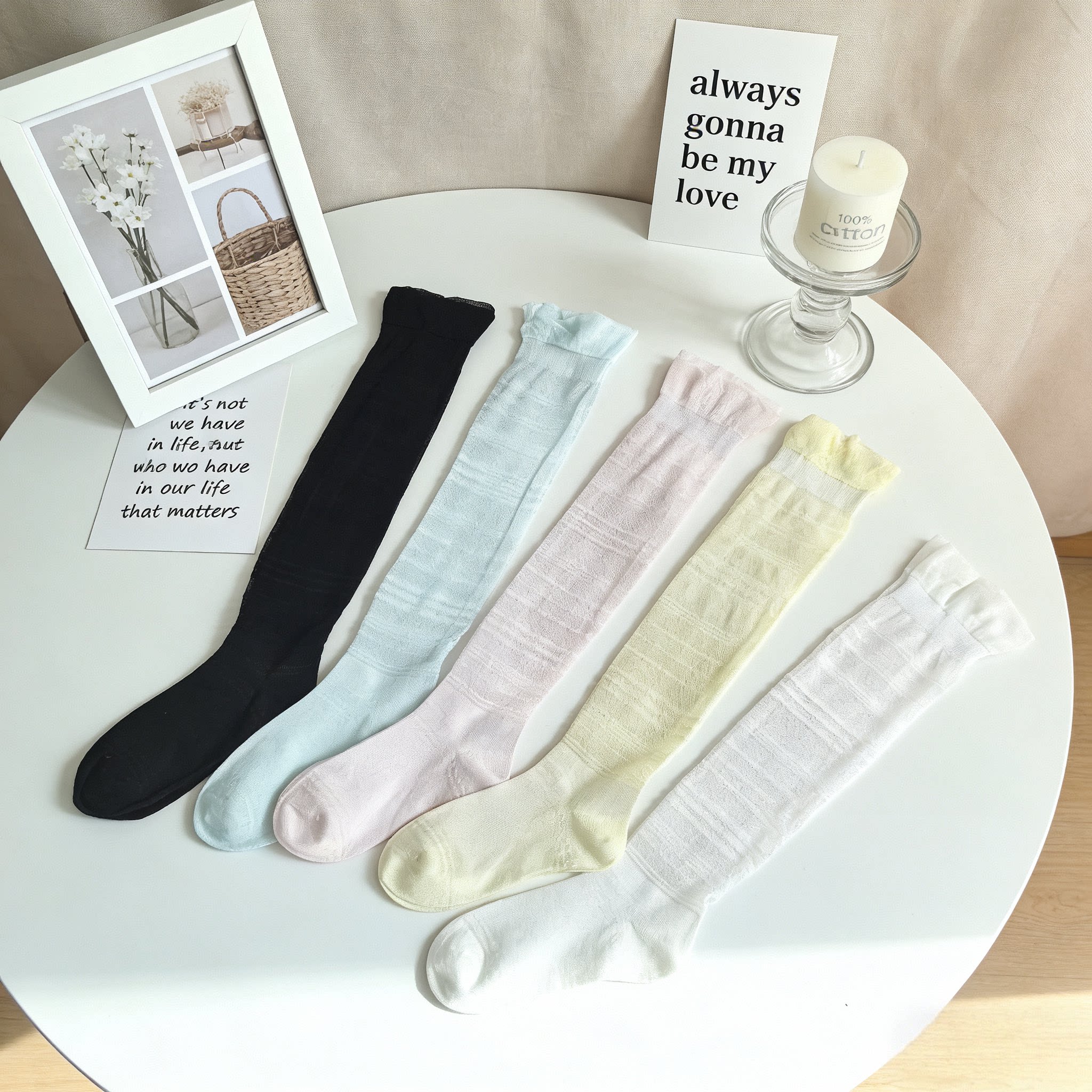 夏季超薄款小腿袜堆堆袜彩色小腿糖果色及膝袜纯色春夏长筒袜子