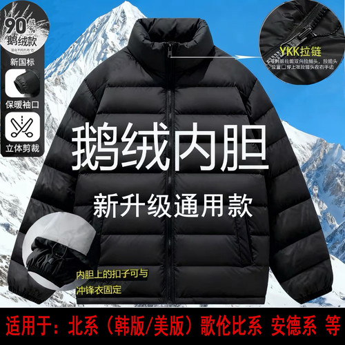 1990美系某面专用鹅绒内胆冲锋衣三合一内搭哥伦系等鹅绒服外套男