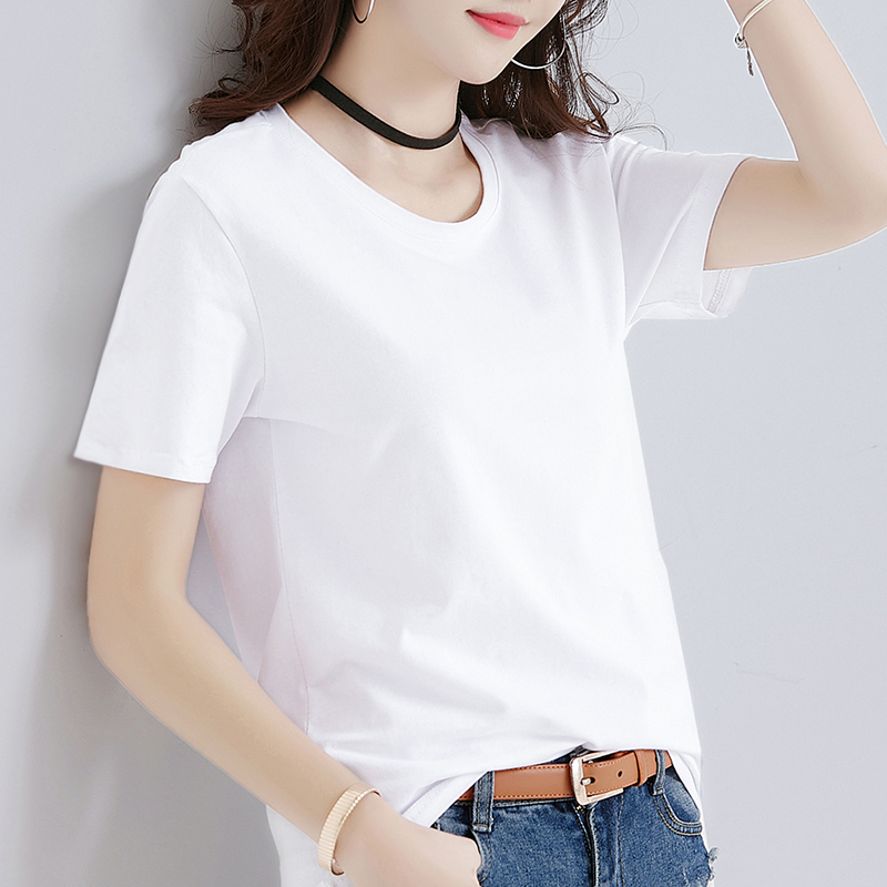 夏装白色T恤女短袖宽松大码韩版体恤纯棉纯色半袖上衣2018新款黑
