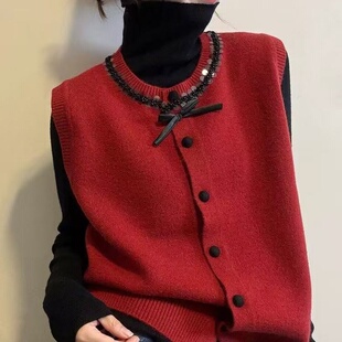 重工亮片设计感针织开衫马甲两件套女欧洲站2025冬装新款欧货女装