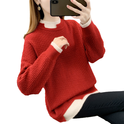 外穿半高领慵懒风宽松针织毛衣厚