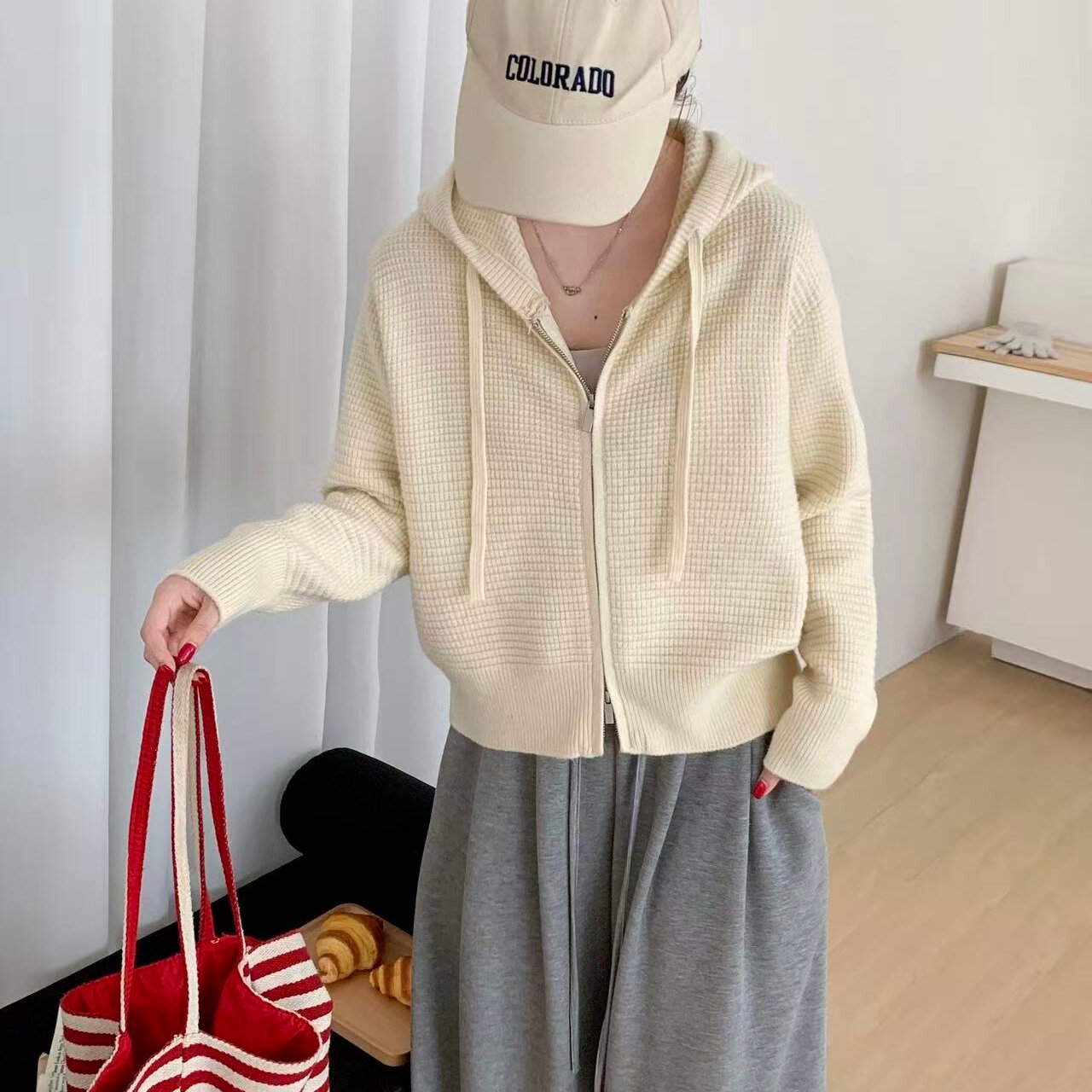 宽松连帽开衫长袖针织衫女毛衣秋