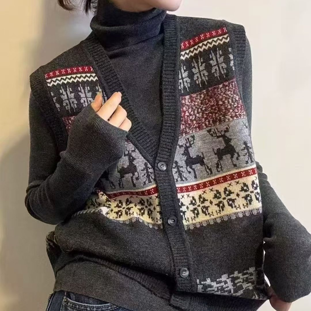 两件套堆堆领打底衫针织马甲背心