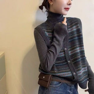 欧货女装 新款 马甲两件套女欧洲站2025秋冬装 复古提花气质针织开衫