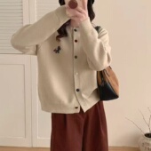 甜美圆领开衫 女短款 刺绣毛衣外套宽松韩版 2025秋冬新款 打底针织衫