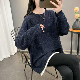 假两件条纹中长款针织衫遮屁股2025新款女款宽松毛衣女秋冬季上衣