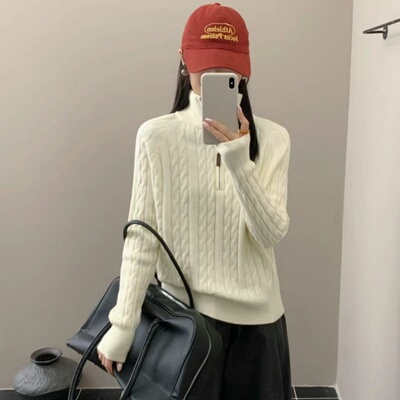 韩系半拉链立领长袖针织衫女毛衣