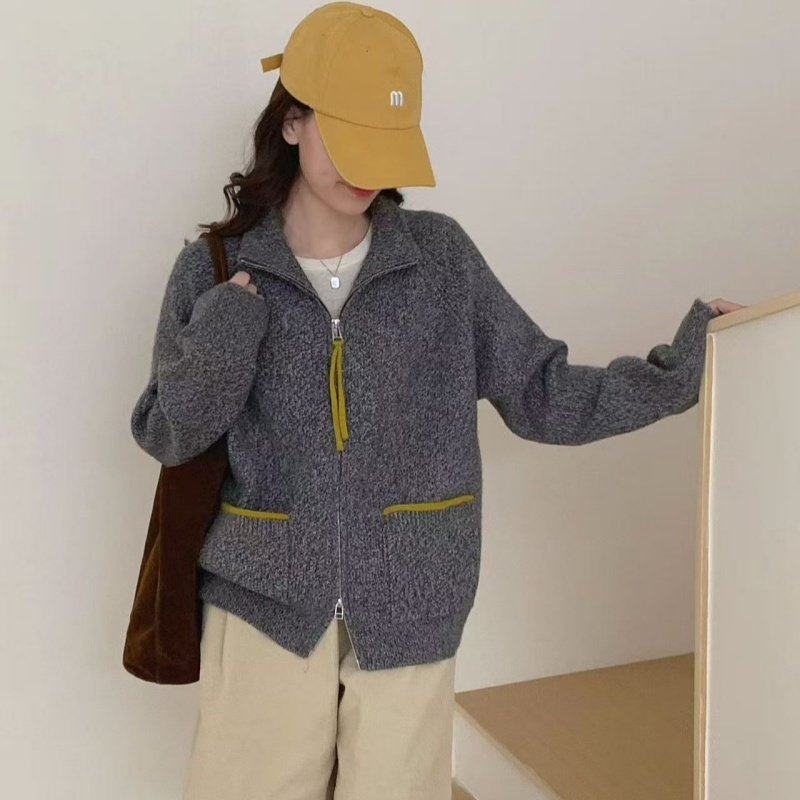 2025秋冬新款立领开衫毛衣外套女韩系简约高级感休闲秋冬加厚上衣,女装/女士精品,毛衣,淘宝优惠券,粉丝福利购,淘宝优惠卷