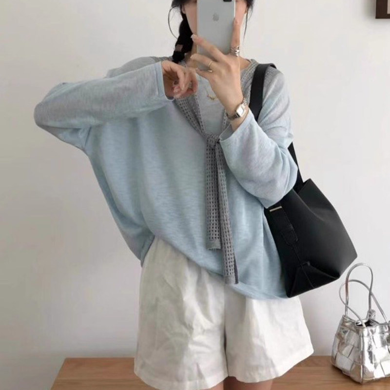 2025早秋季新款韩版时尚百搭圆领长袖针织衫女宽松显瘦毛衣上衣潮