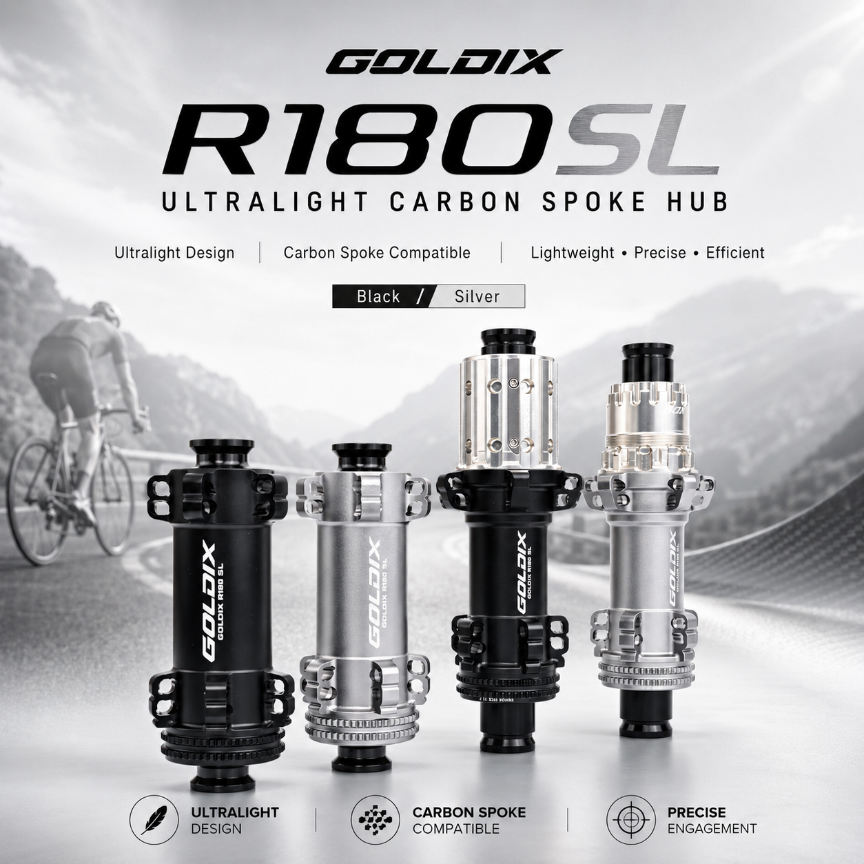 GOLDIX R180SLC公路车碳辐条专用花鼓锥形36t棘轮20H自行车碟刹轮