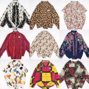 古着vintage复古日系夏威夷雪纺森女系宽松巴洛克短袖 A46 油画衬衫