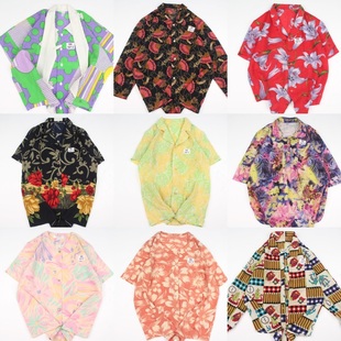 古着vintage复古日系夏威夷雪纺森女系宽松巴洛克短袖 A45 油画衬衫