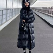 2025新款 宽松加厚 情侣过膝白鸭绒时尚 冬季 黑金羽绒服男女外套长款