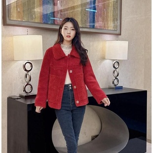 海宁2025秋冬女士学生外套羊羔毛皮毛一体加厚羊毛颗粒绒短款皮草