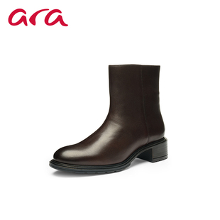 ara简约通勤百搭女短靴深棕色粗跟时装靴秋冬靴子 G楦 25A26108