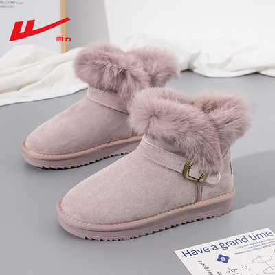 回力加绒加厚樱花粉保暖雪地靴女