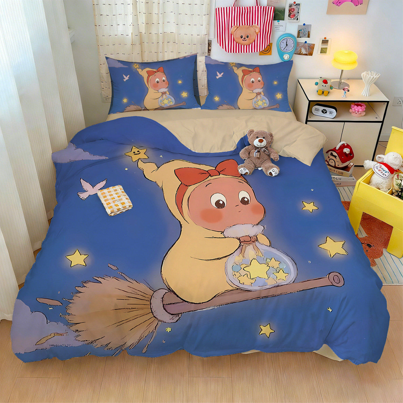 卡通可爱星星人儿童床笠款4件套1.5米床上用品学生床单三件套0.9