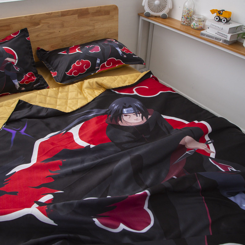 夏季卡通动漫火影鸣人鼬天丝夏凉被四件套1.5米学生宿舍空调薄被