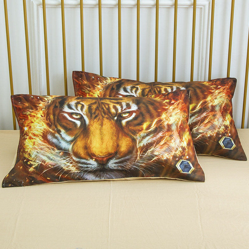 卡通野兽派烈焰虎纯棉枕套霸气男士全棉枕芯罩学生寝室单人枕头皮