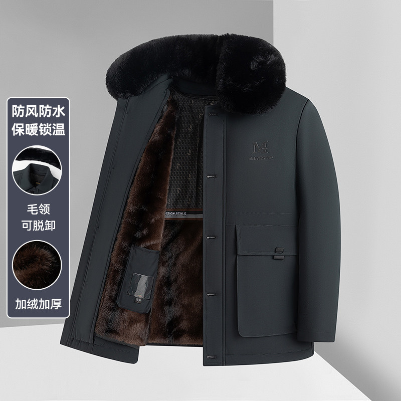 冬季加厚保暖活里活面羽绒棉服中长款棉衣男中老年爸爸装爷爷外套