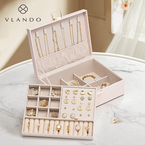 VLANDO唯兰朵首饰盒大容量耳环项链饰品收纳盒精致新年礼物女生