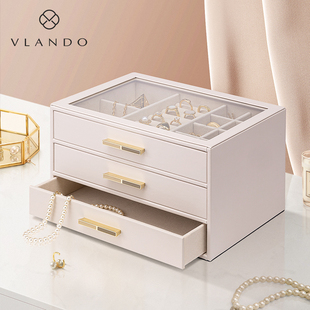 唯兰朵新款首饰盒防氧化大容量戒指手镯收纳盒高档精致新年礼物