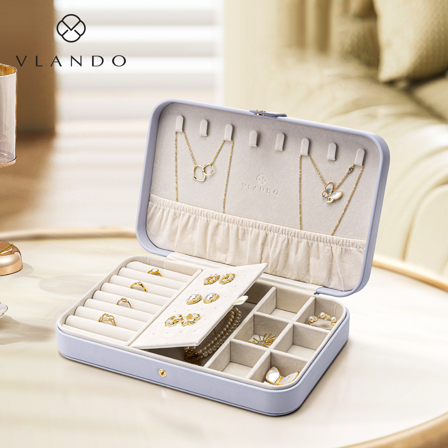 VLANDO唯兰朵首饰盒大容量项链耳环存放手饰品收纳盒新年礼物,收纳整理,首饰盒,淘宝优惠券,粉丝福利购,淘宝优惠卷