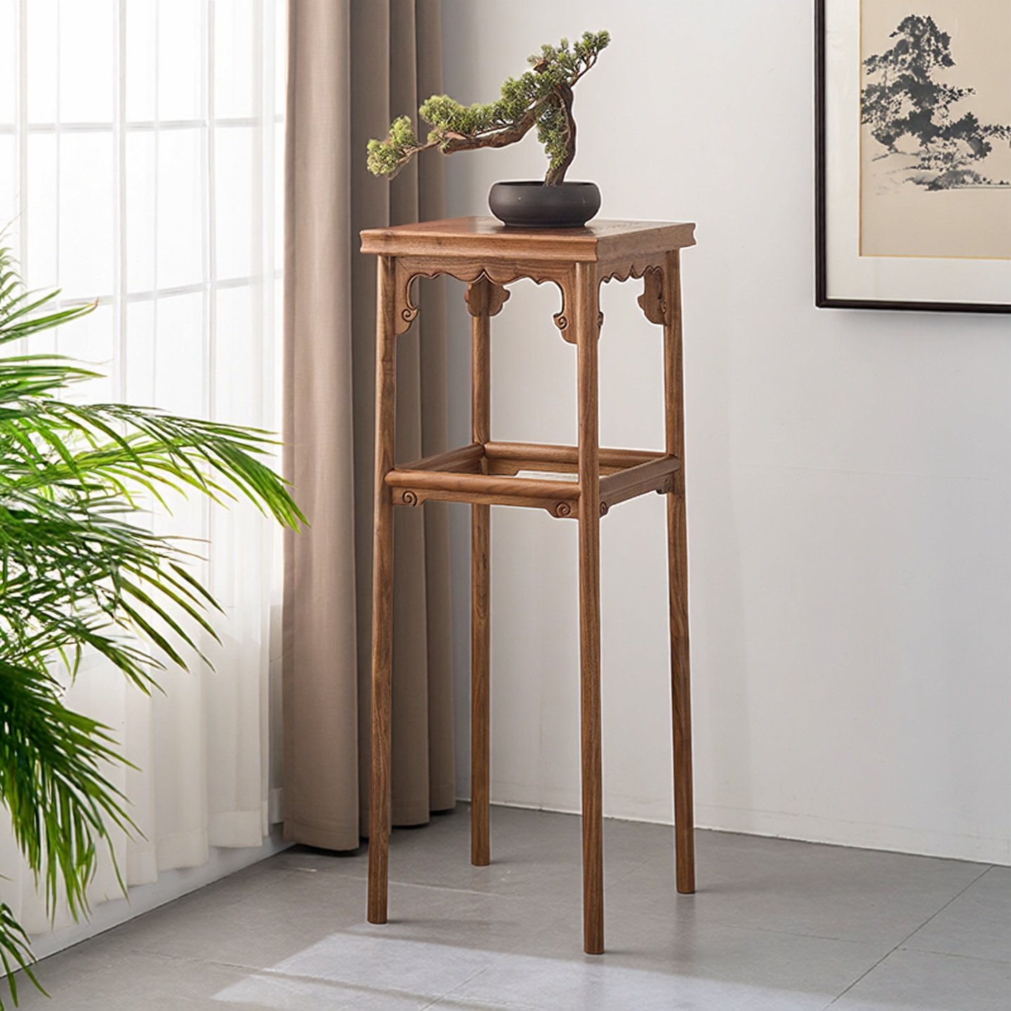 听琴图花架宋徽宗香几宋式家具实木客厅落地花几中式黑胡桃木架子