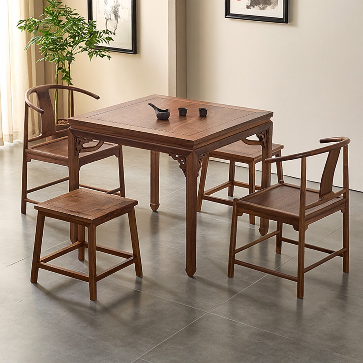 新中式黑胡桃木八仙桌家用餐桌椅组合实木明式经典小方桌中堂供桌