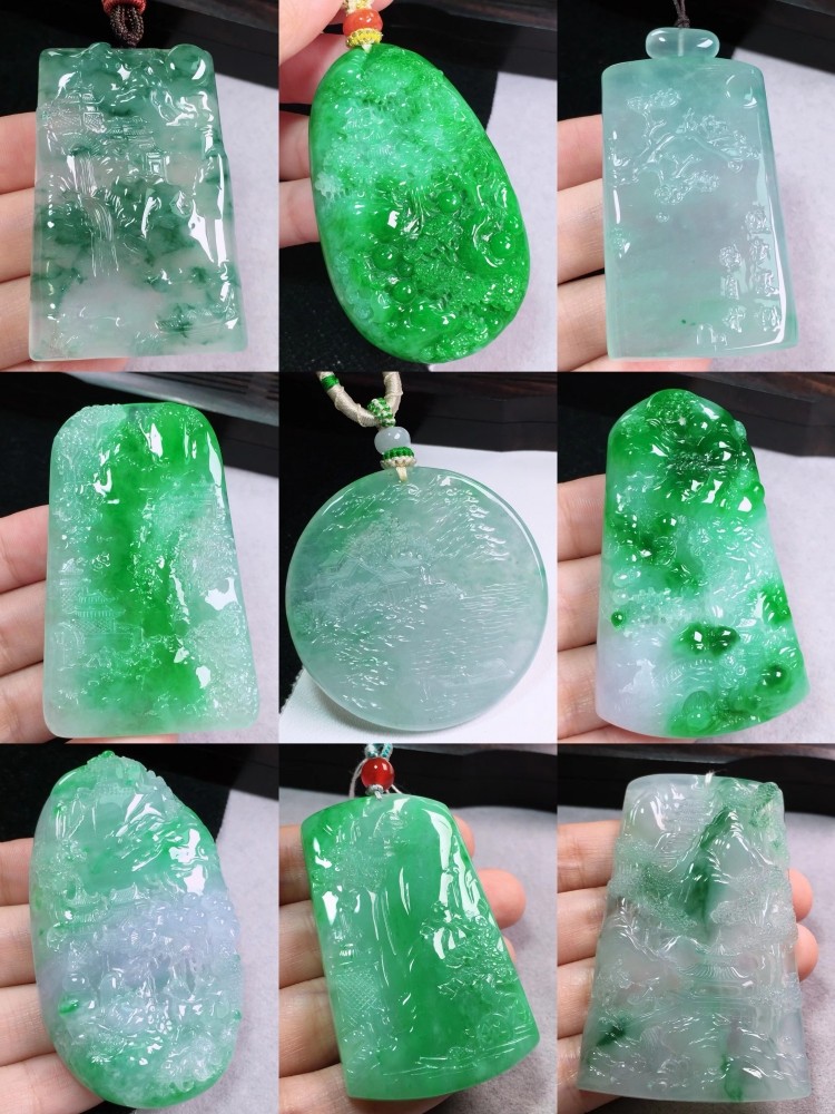 翡翠山水牌生肖本命佛观音佛公