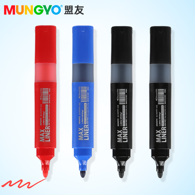 韩国进口MUNGYO 盟友白板笔 高品质书写办公水性大头笔 大容量墨水可擦易擦水性笔 职场教师办公白板笔