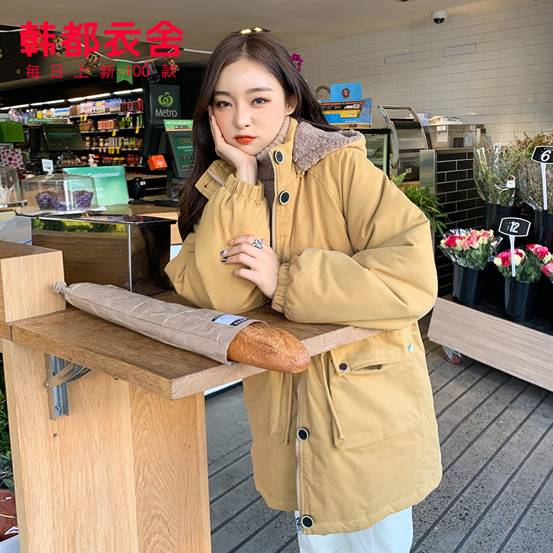 韩都衣舍2020冬季新款韩版宽松收腰外套加绒棉衣棉服女LU9010荃