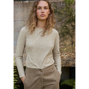 秋冬女士加厚圆领长袖T恤基本款55%汉麻45%有机棉吸湿抗菌抗静电