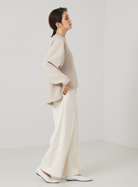 初春女士卫衣针织有机棉弹力带全棉绒毛法式插肩花瓣领亲肤保暖