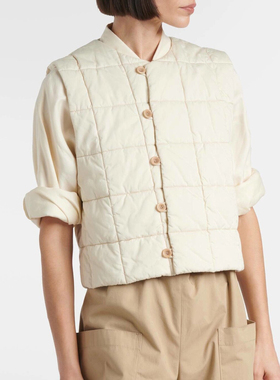 冬季女士短马甲棉服100支有机棉填充100%桑蚕丝可外穿打底抗静电