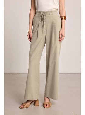 夏季新款女士阔腿裤100%纯亚麻9支吸湿透气宽松高腰腰带通勤休闲