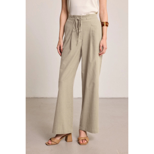 100%纯亚麻9支吸湿透气宽松高腰腰带通勤休闲 女士阔腿裤 夏季 新款