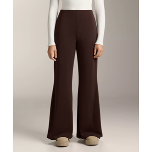 冬季女士针织棉弹力微喇叭裤高腰提臀显瘦运动裤瑜伽抓绒保暖长裤