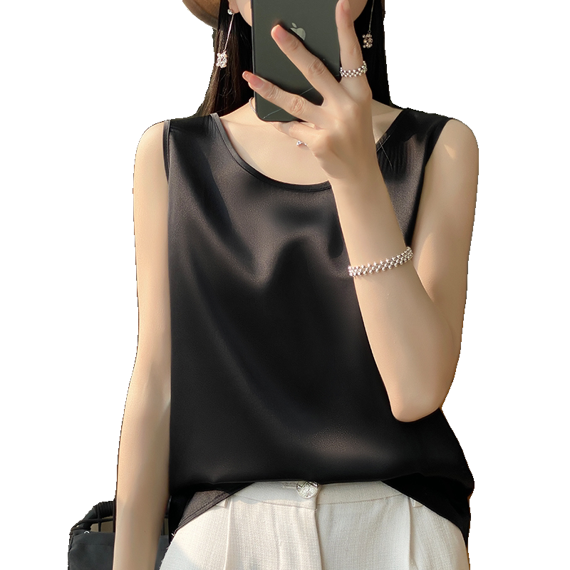 缎面吊带背心女西装内搭外穿2026新款圆领V领仿真丝醋酸打底上衣