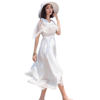 白色真丝连衣裙女仙气质显瘦双绉杭州桑蚕丝波西米亚纱裙长款超仙