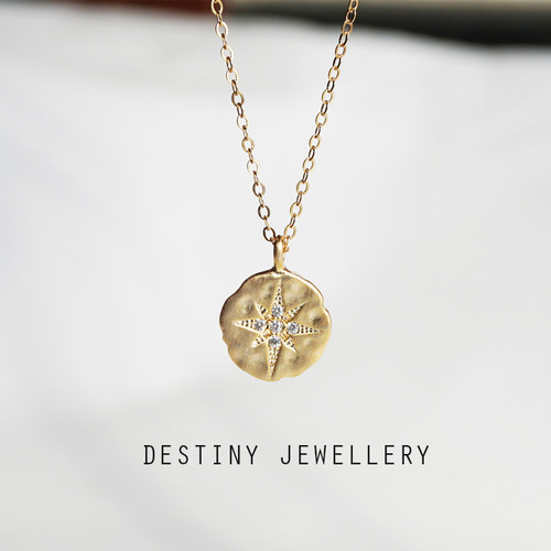 Destiny 北极星 欧美风14k包金 镀金圆牌太阳星镶钻项链女锁骨链 - 封面