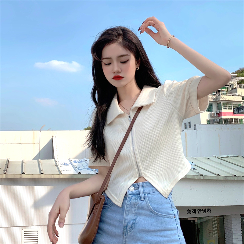 大码燕尾衬衣拉链外穿上衣女修身