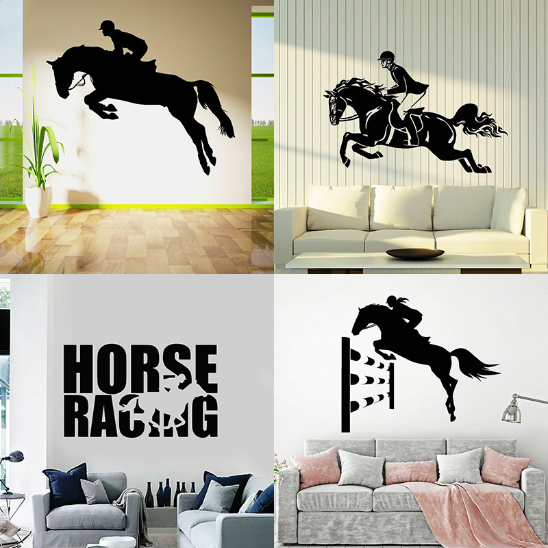 80款马术俱乐部墙贴画HORSE JUMPING骑马赛马场地障碍赛精雕贴纸