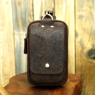 2025新款 真皮穿皮带工地干活双层挂腰烟盒套 头层牛皮手机腰包男士