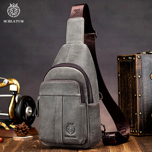 2025新款 头层牛皮单肩斜挎包潮牌大容量旅游休闲背包 真皮胸包男士