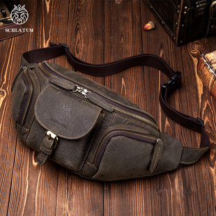 2025新款 斜肩包复古真皮腰包大容量旅行包 头层牛皮胸包斜挎包男士