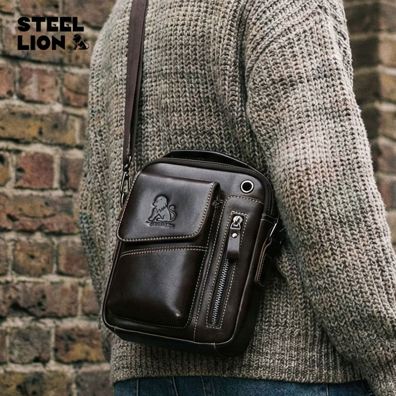 新款真皮单肩包男士头层牛皮休闲斜挎包潮流高级感迷你多隔层小包