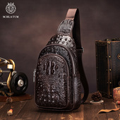 2026新款 头层牛皮男士 鳄鱼纹单肩斜挎包真皮胸包潮牌休闲旅游背包