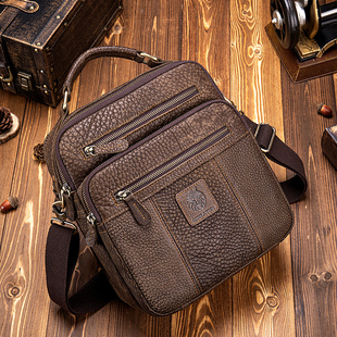 2025新款 单肩包真皮大容量斜挎包商务旅行包潮流背包 头层牛皮男士
